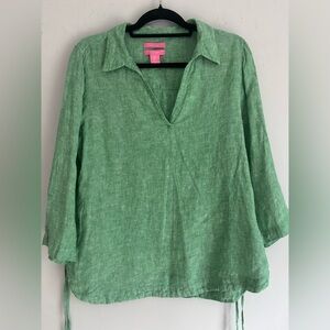 Isaac Mizrahi New York 100% Linen Green Tunic Top Size M